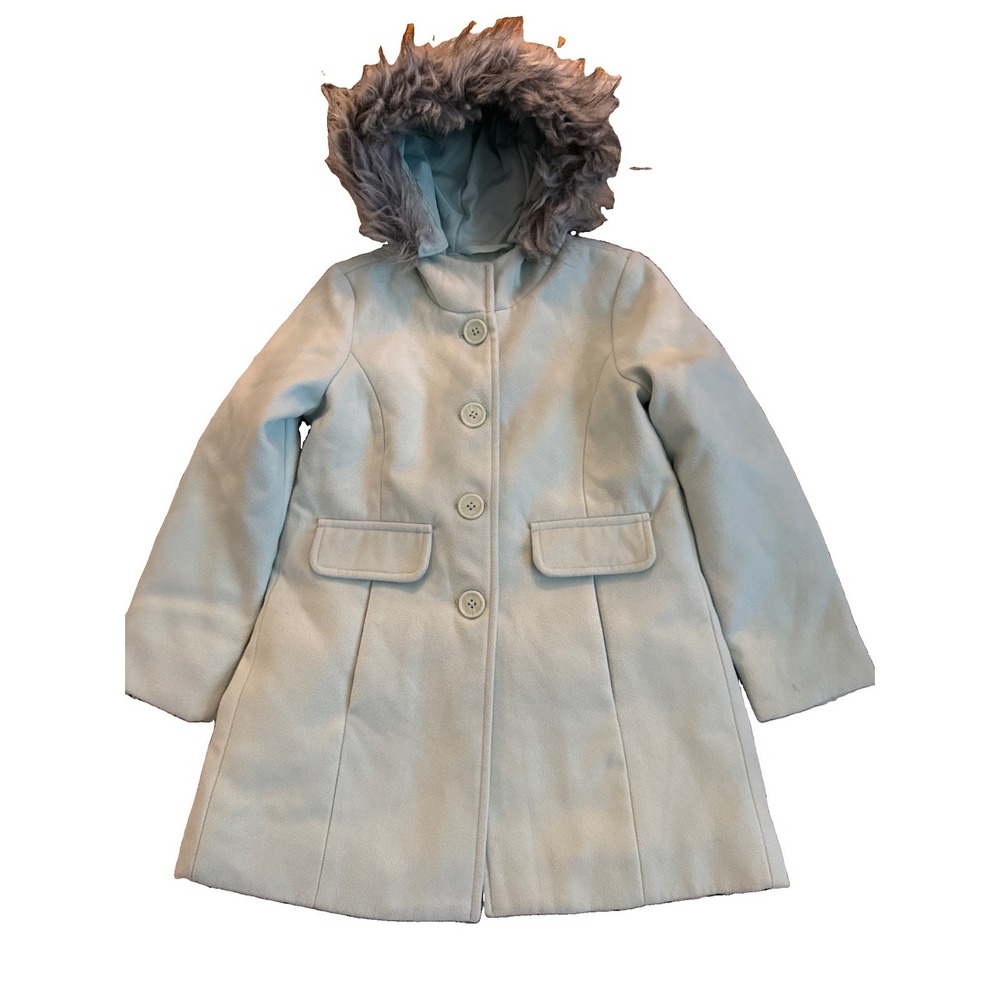 Cat & Jack Girls Size XS 4/5 Faux Fur Hood Dress Winter Pea Coat Mint Green